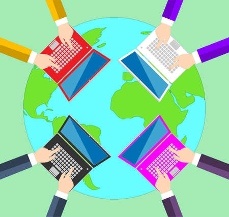 Laptops and people all over the worldのイラスト素材