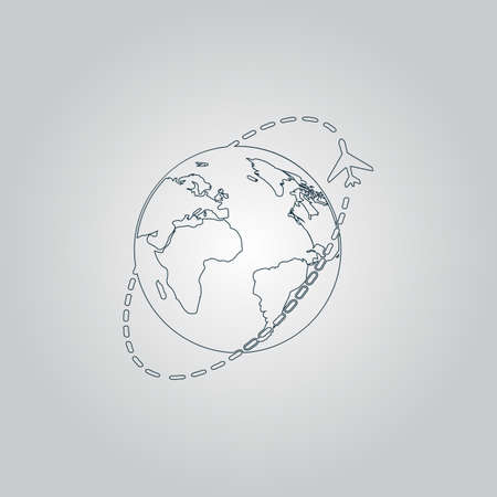Air travel destination. Flat web icon or sign isolated on grey backgroundのイラスト素材