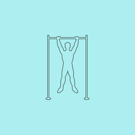 Horizontal bar and man. Simple outline flat vector icon isolated on blue backgroundのイラスト素材