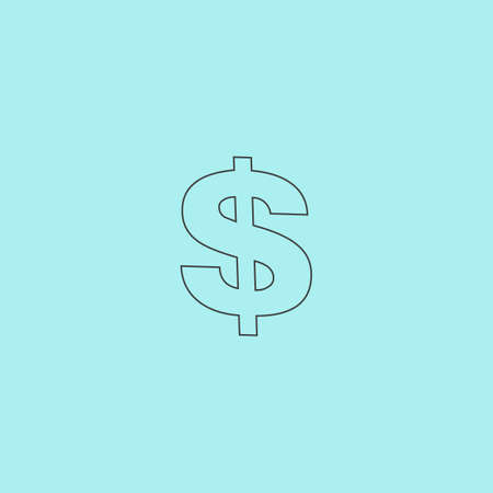 Dollar. Simple outline flat vector icon isolated on blue background