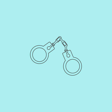 Handcuffs. Simple outline flat vector icon isolated on blue backgroundのイラスト素材