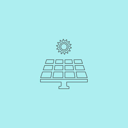 Solar energy panel. Simple outline flat vector icon isolated on blue backgroundのイラスト素材