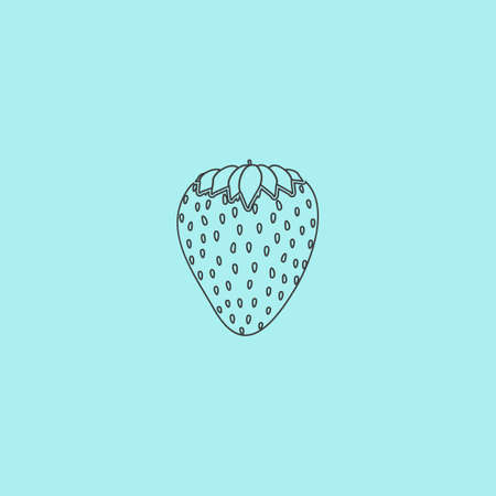 Strawberry. Simple outline flat vector icon isolated on blue backgroundのイラスト素材