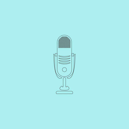 Simple retro microphone. Simple outline flat vector icon isolated on blue backgroundのイラスト素材