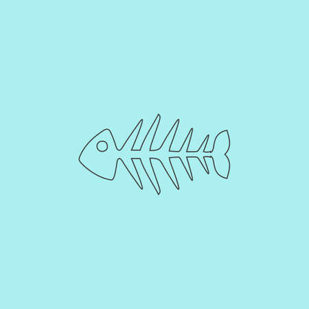 Fish skeleton. Simple outline flat vector icon isolated on blue backgroundのイラスト素材