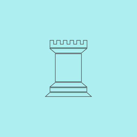 Chess Rook. Simple outline flat vector icon isolated on blue backgroundのイラスト素材