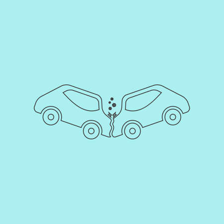 Car crash and accidents. Simple outline flat vector icon isolated on blue backgroundのイラスト素材