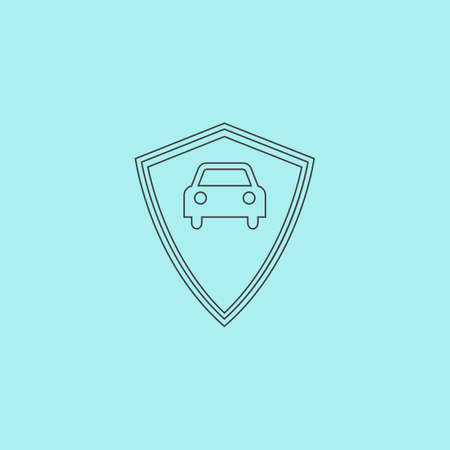 Vehicle shield. Simple outline flat vector icon isolated on blue backgroundのイラスト素材
