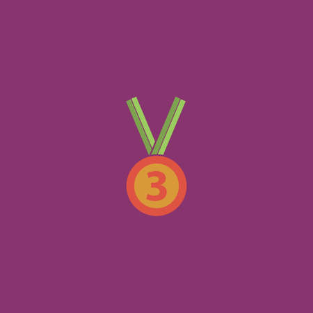 Bronze medal with ribbon. third prize, award accomplishment. 3nd place. Colorful vector icon. Simple retro color modern illustration pictogram. Collection concept symbol for infographic project and logoのイラスト素材