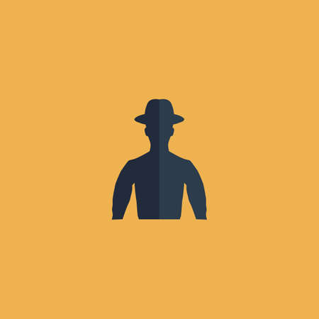 Man on hat - avatar. Colorful vector icon. Simple retro color modern illustration pictogram. Collection concept symbol for infographic project and logoのイラスト素材