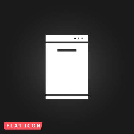Kitchen - Dishwasher. White flat simple vector icon on black backgroundのイラスト素材
