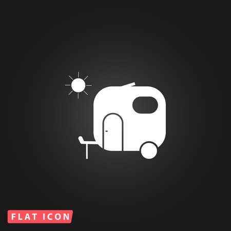 Travel trailer. White flat simple vector icon on black backgroundのイラスト素材