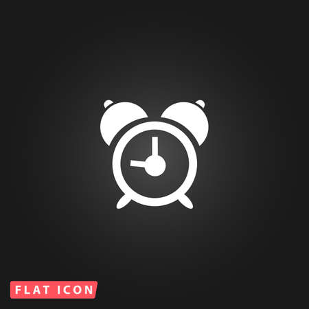 Alarm clock. White flat simple vector icon on black backgroundのイラスト素材
