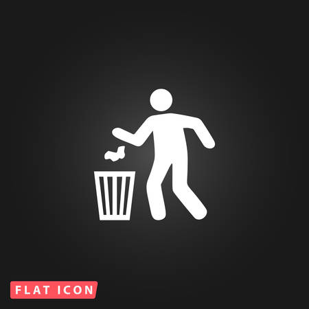 Bin and man. White flat simple vector icon on black backgroundのイラスト素材