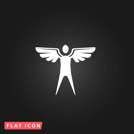 Winged man. White flat simple vector icon on black backgroundのイラスト素材
