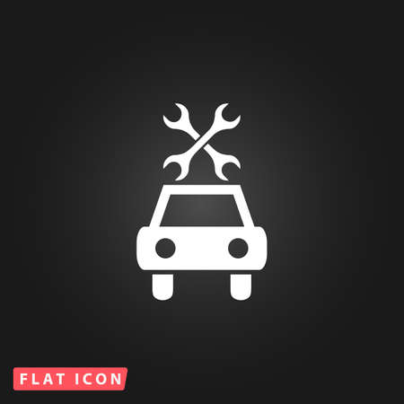 Car service. White flat simple vector icon on black backgroundのイラスト素材