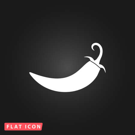 Chilli pepper. White flat simple vector icon on black backgroundのイラスト素材