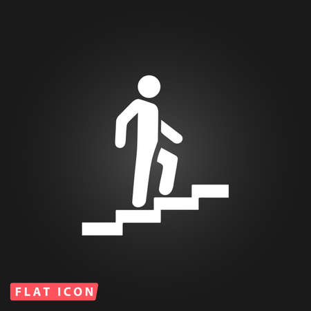 Man on Stairs going up. White flat simple vector icon on black backgroundのイラスト素材