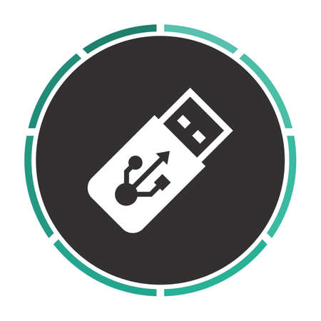 USB flash drive Simple flat white vector pictogram on black circle. Illustration iconのイラスト素材