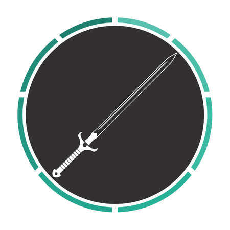 Sword Simple flat white vector pictogram on black circle. Illustration icon