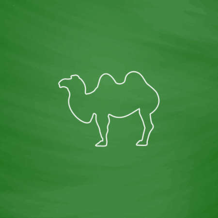 camel Outline vector icon. Imitation draw with white chalk on green chalkboard. Flat Pictogram and School board background. Illustration symbolのイラスト素材