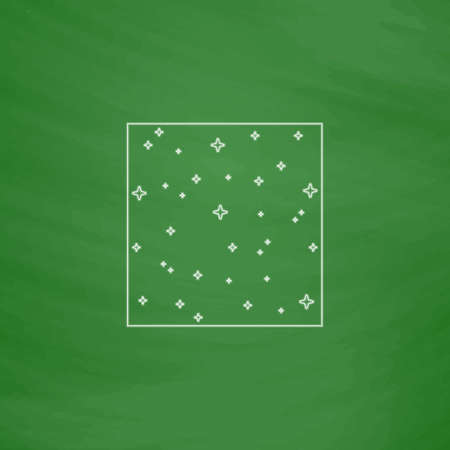 Starry night Outline vector icon. Imitation draw with white chalk on green chalkboard. Flat Pictogram and School board background. Illustration symbolのイラスト素材