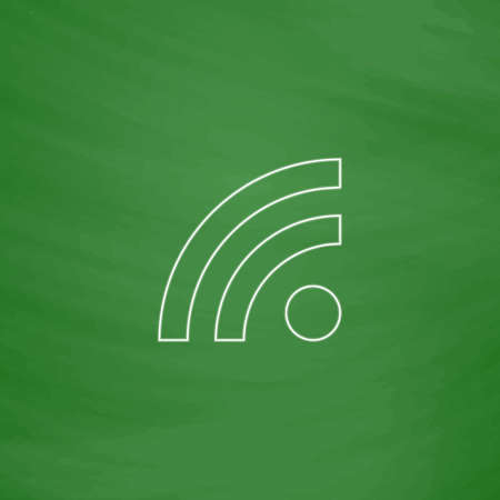 RSS Outline vector icon. Imitation draw with white chalk on green chalkboard. Flat Pictogram and School board background. Illustration symbolのイラスト素材