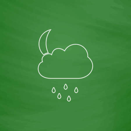 Moon Outline vector icon. Imitation draw with white chalk on green chalkboard. Flat Pictogram and School board background. Illustration symbolのイラスト素材