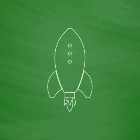 rocket Outline vector icon. Imitation draw with white chalk on green chalkboard. Flat Pictogram and School board background. Illustration symbolのイラスト素材
