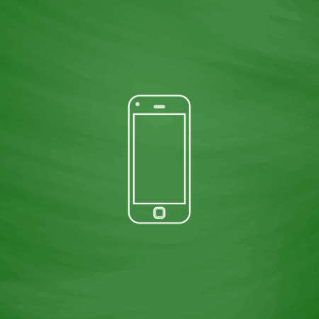 mobile Outline vector icon. Imitation draw with white chalk on green chalkboard. Flat Pictogram and School board background. Illustration symbolのイラスト素材