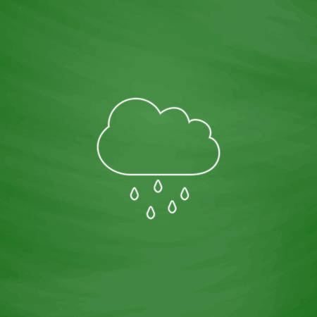 Rain Cloud Outline vector icon. Imitation draw with white chalk on green chalkboard. Flat Pictogram and School board background. Illustration symbolのイラスト素材