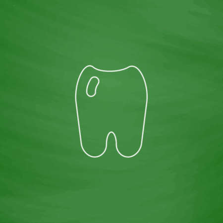 Tooth Outline vector icon. Imitation draw with white chalk on green chalkboard. Flat Pictogram and School board background. Illustration symbolのイラスト素材