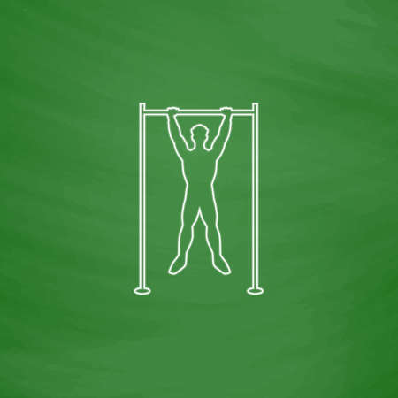 athlete Outline vector icon. Imitation draw with white chalk on green chalkboard. Flat Pictogram and...