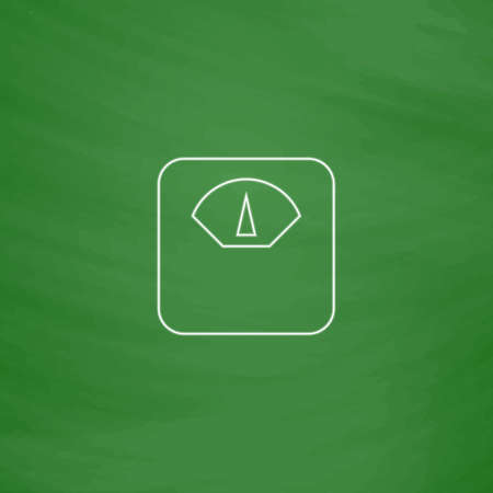 scales Outline vector icon. Imitation draw with white chalk on green chalkboard. Flat Pictogram and...