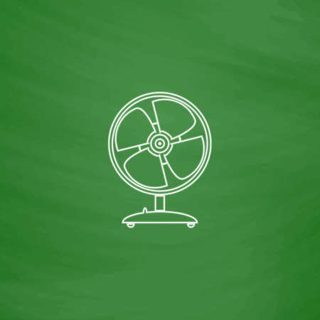Fan Outline vector icon. Imitation draw with white chalk on green chalkboard. Flat Pictogram and School board background. Illustration symbolのイラスト素材