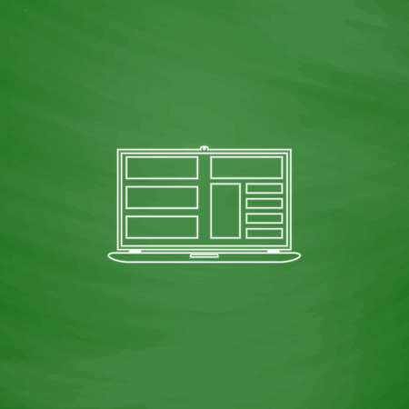 Laptop Outline vector icon. Imitation draw with white chalk on green chalkboard. Flat Pictogram and School board background. Illustration symbolのイラスト素材