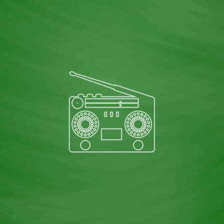 boombox Outline vector icon. Imitation draw with white chalk on green chalkboard. Flat Pictogram and School board background. Illustration symbolのイラスト素材
