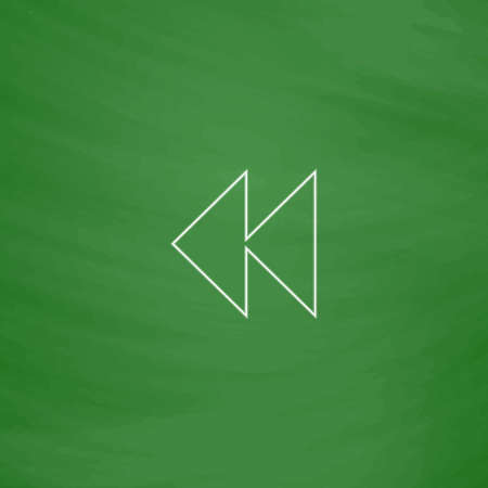 rewind  Outline vector icon. Imitation draw with white chalk on green chalkboard. Flat Pictogram and...