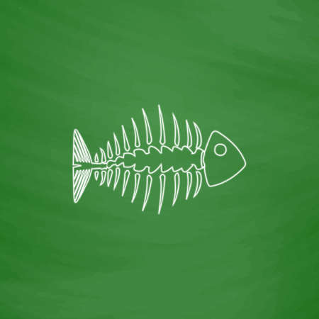 Fishbone Outline vector icon. Imitation draw with white chalk on green chalkboard. Flat Pictogram and School board background. Illustration symbolのイラスト素材