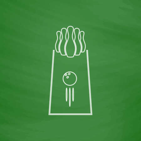 bowling Outline vector icon. Imitation draw with white chalk on green chalkboard. Flat Pictogram and School board background. Illustration symbolのイラスト素材