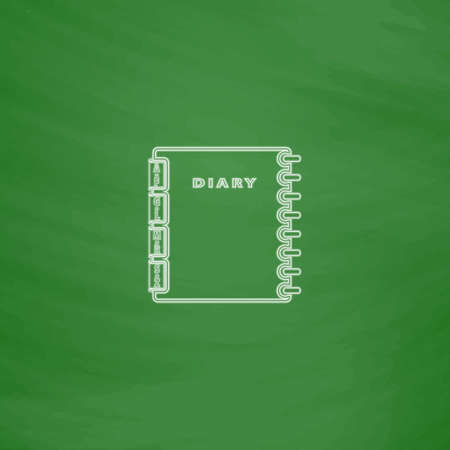 notebook Outline vector icon. Imitation draw with white chalk on green chalkboard. Flat Pictogram and School board background. Illustration symbolのイラスト素材