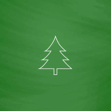 christmas tree Outline vector icon. Imitation draw with white chalk on green chalkboard. Flat Pictogram and School board background. Illustration symbolのイラスト素材