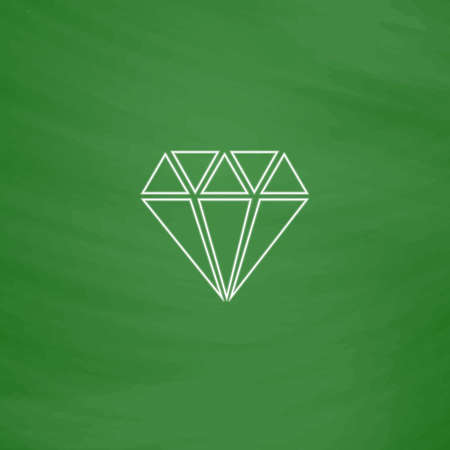 Diamond Outline vector icon. Imitation draw with white chalk on green chalkboard. Flat Pictogram and School board background. Illustration symbolのイラスト素材