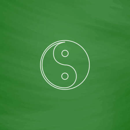 Ying-yang Outline vector icon. Imitation draw with white chalk on green chalkboard. Flat Pictogram and School board background. Illustration symbolのイラスト素材