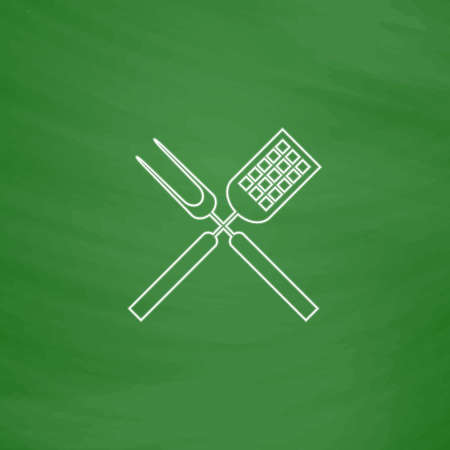 Cutters Outline vector icon. Imitation draw with white chalk on green chalkboard. Flat Pictogram and School board background. Illustration symbolのイラスト素材