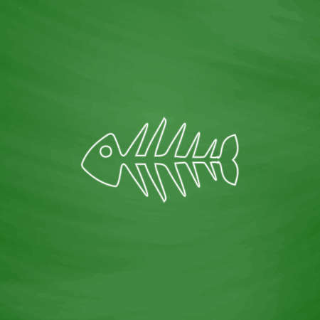 Fish skeleton Outline vector icon. Imitation draw with white chalk on green chalkboard. Flat Pictogram and School board background. Illustration symbolのイラスト素材