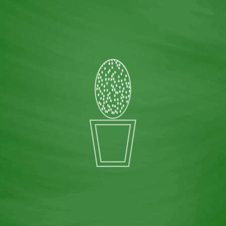 cacti Outline vector icon. Imitation draw with white chalk on green chalkboard. Flat Pictogram and School board background. Illustration symbolのイラスト素材