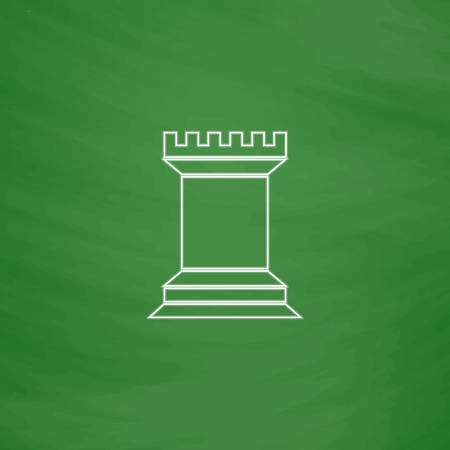Chess Rook Outline vector icon. Imitation draw with white chalk on green chalkboard. Flat Pictogram and School board background. Illustration symbolのイラスト素材