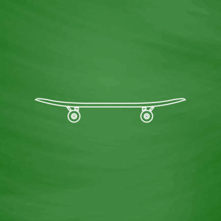 Skateboard Outline vector icon. Imitation draw with white chalk on green chalkboard. Flat Pictogram and School board background. Illustration symbolのイラスト素材