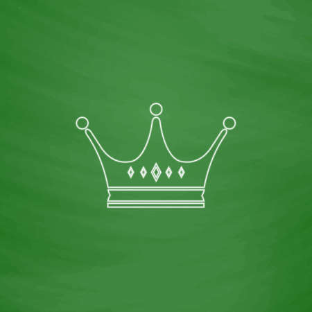 Crown Outline vector icon. Imitation draw with white chalk on green chalkboard. Flat Pictogram and School board background. Illustration symbolのイラスト素材